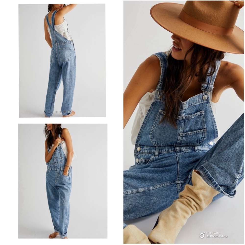 We the Free Stone Washed Denim Overalls (Medium)